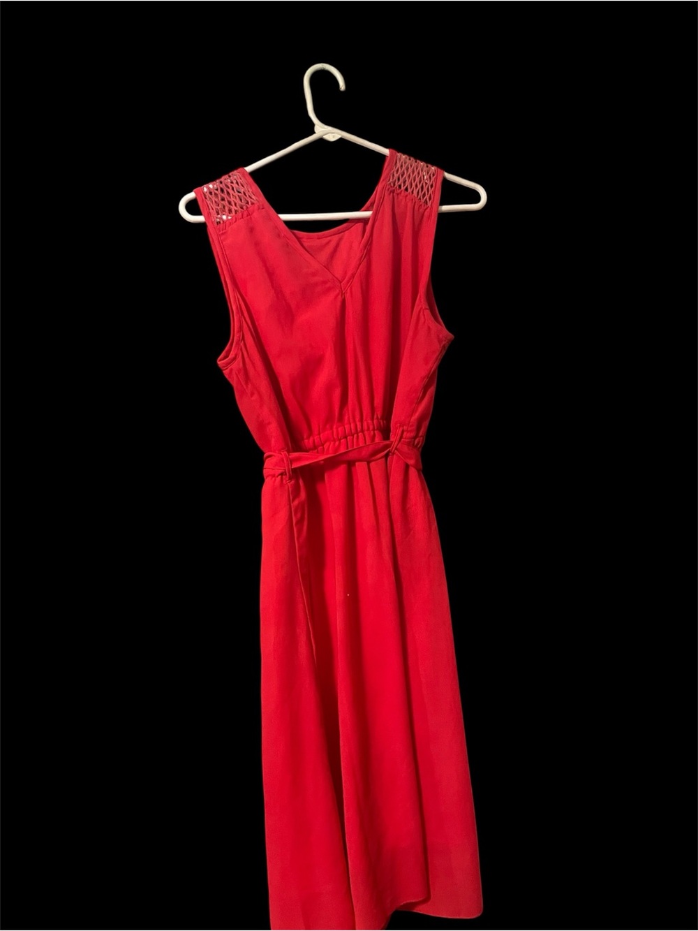 Pink Sleeveless Midi Dress with Waist Tie